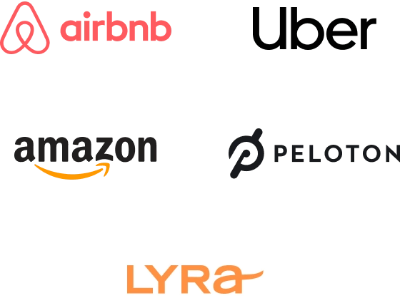A group of logos including Airbnb Inc., Uber Technologies, Amazon, Peloton, Lyra Health
