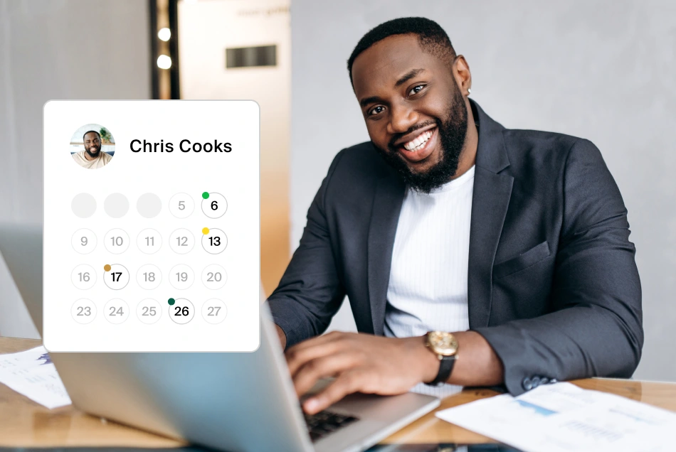 Man at laptop with graphic