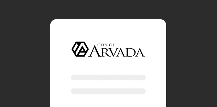 A graphic of a white paper on a green background with the logo of the city of Arvada at the top