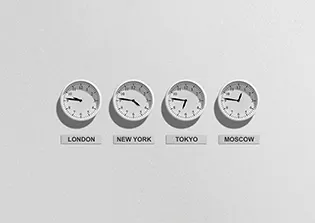 clocks synced to different meeting time zones