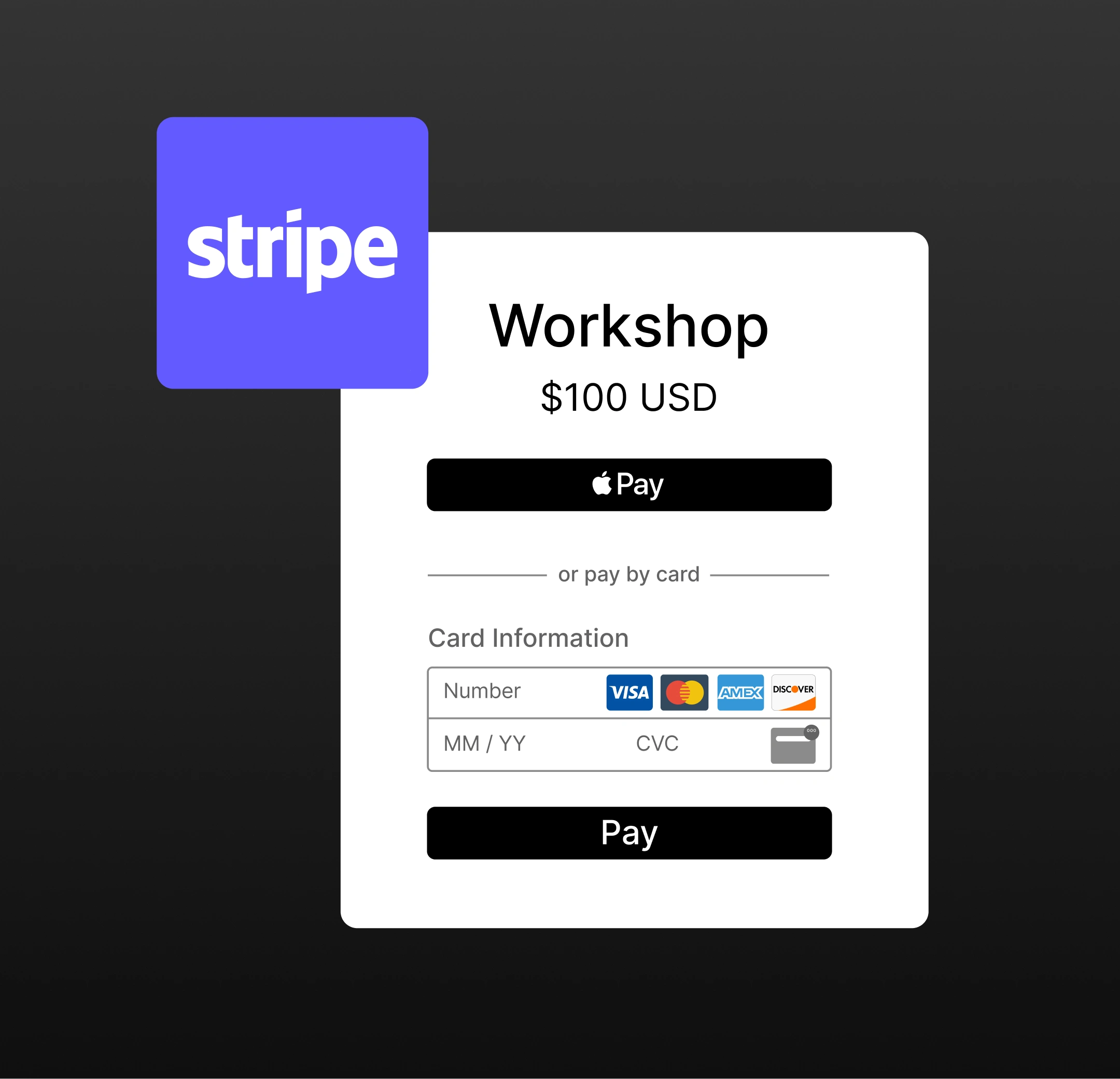 Workshop booking showing the option to pay with Stripe account