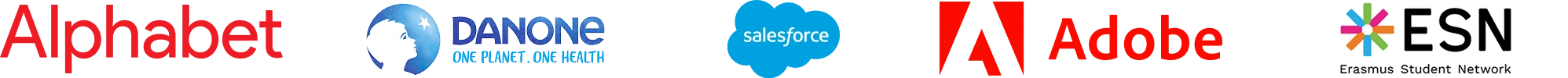 A group of logos including Danone, Alphabet, Salesforce, Adobe, ESN