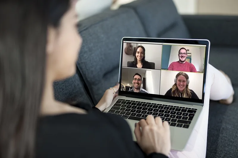 Students in an online study group meeting