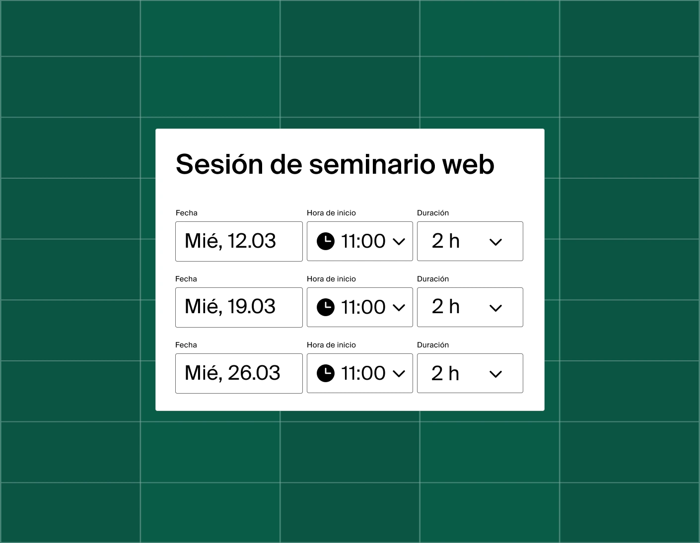 A graphic showing a list of three meeting time options for a webinar session