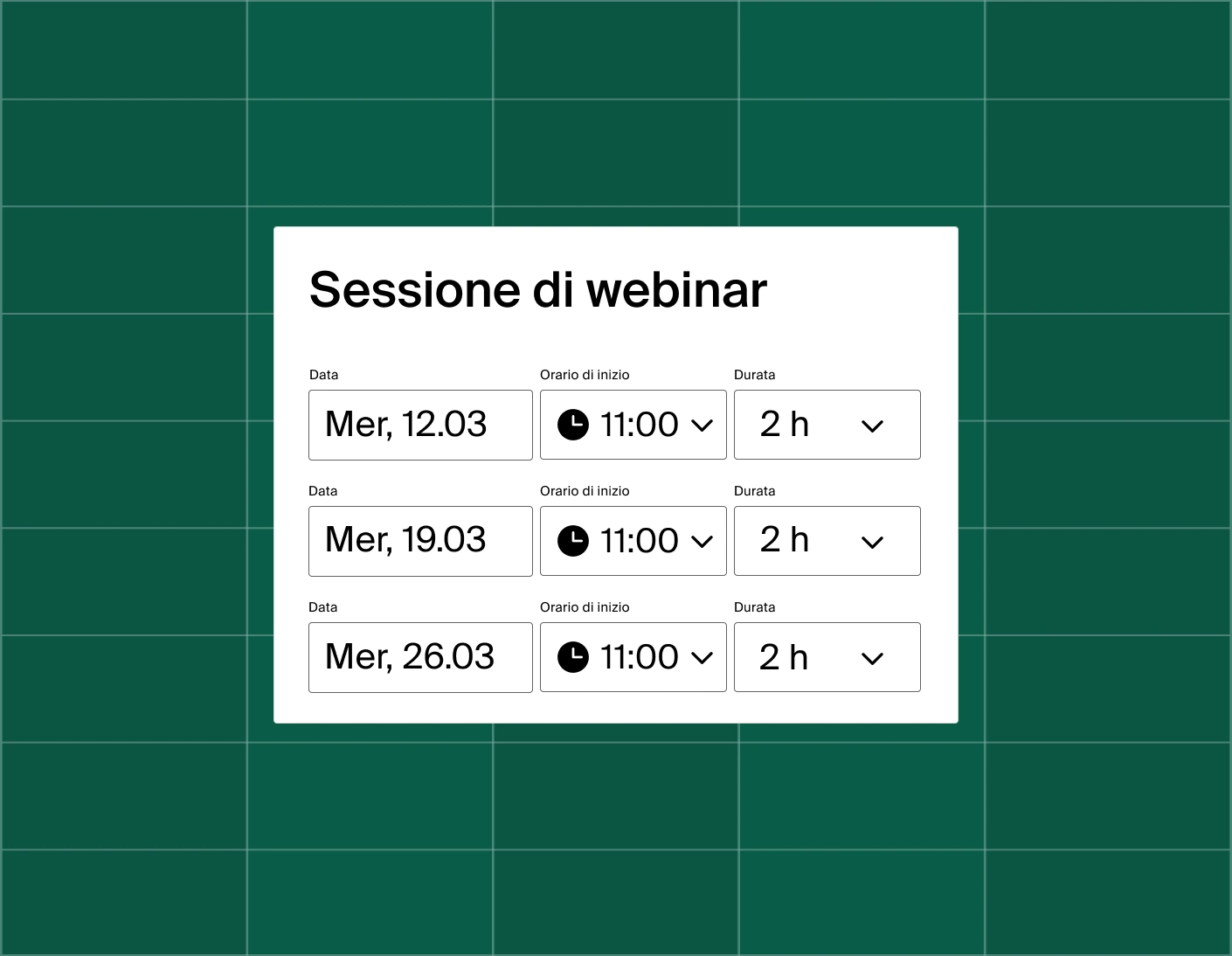 A graphic showing a list of three meeting time options for a webinar session