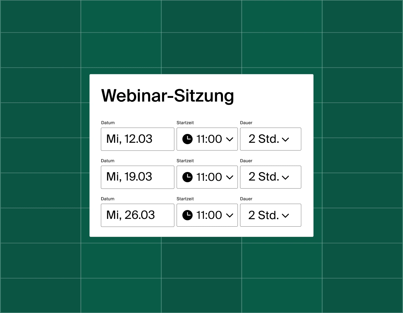 A graphic showing a list of three meeting time options for a webinar session