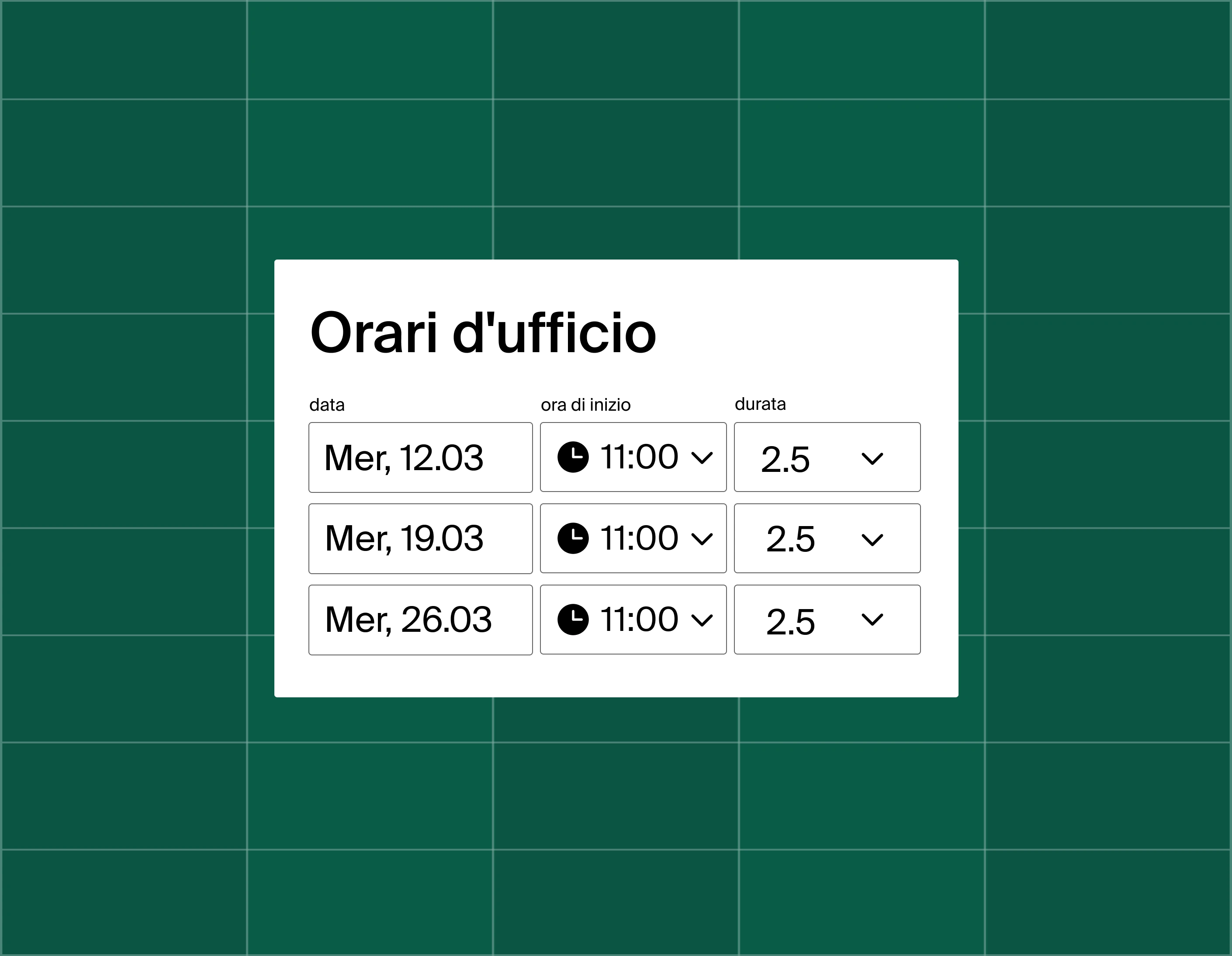 A sign up sheet for office hours with three different options to sign up