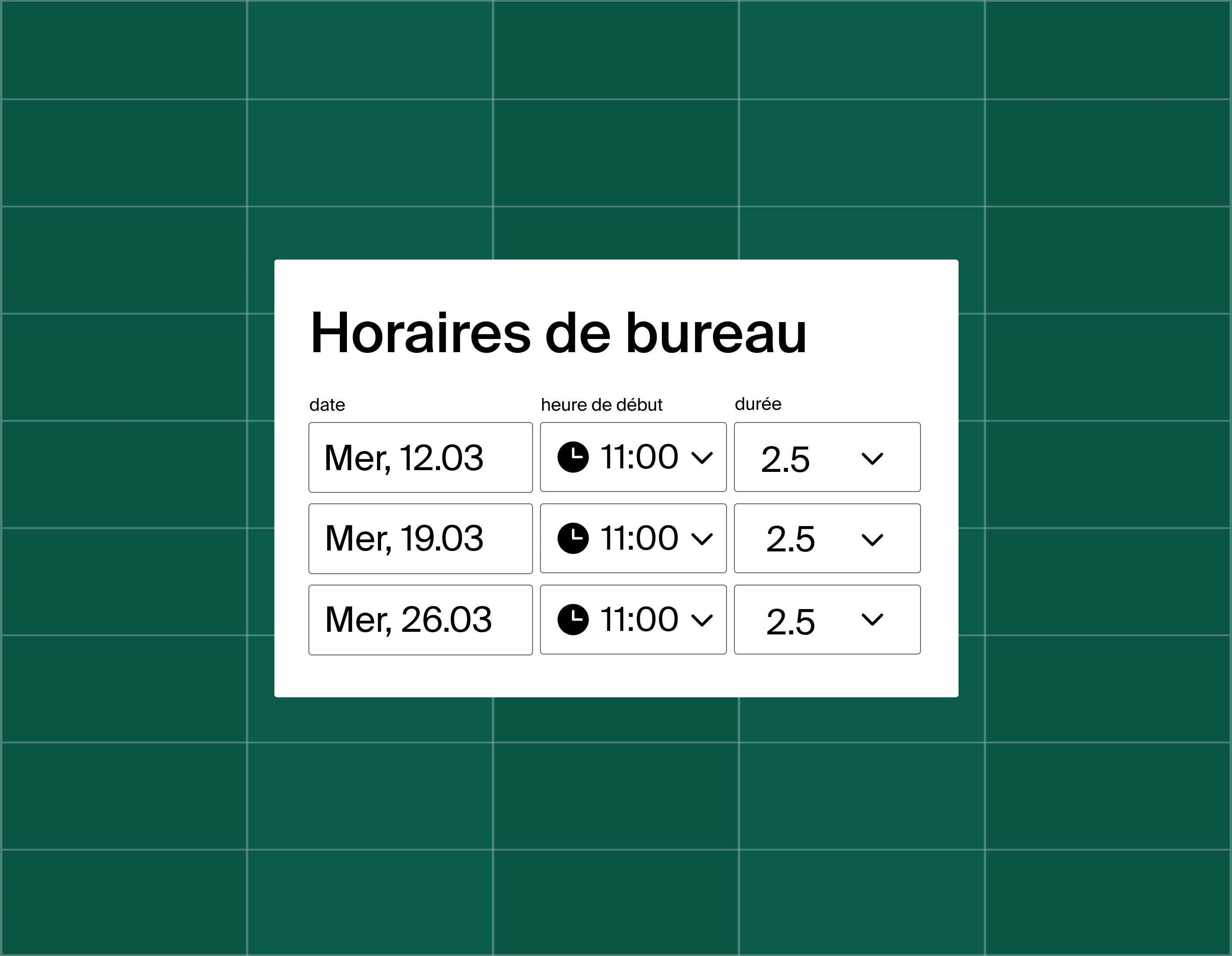 A sign up sheet for office hours with three different options to sign up