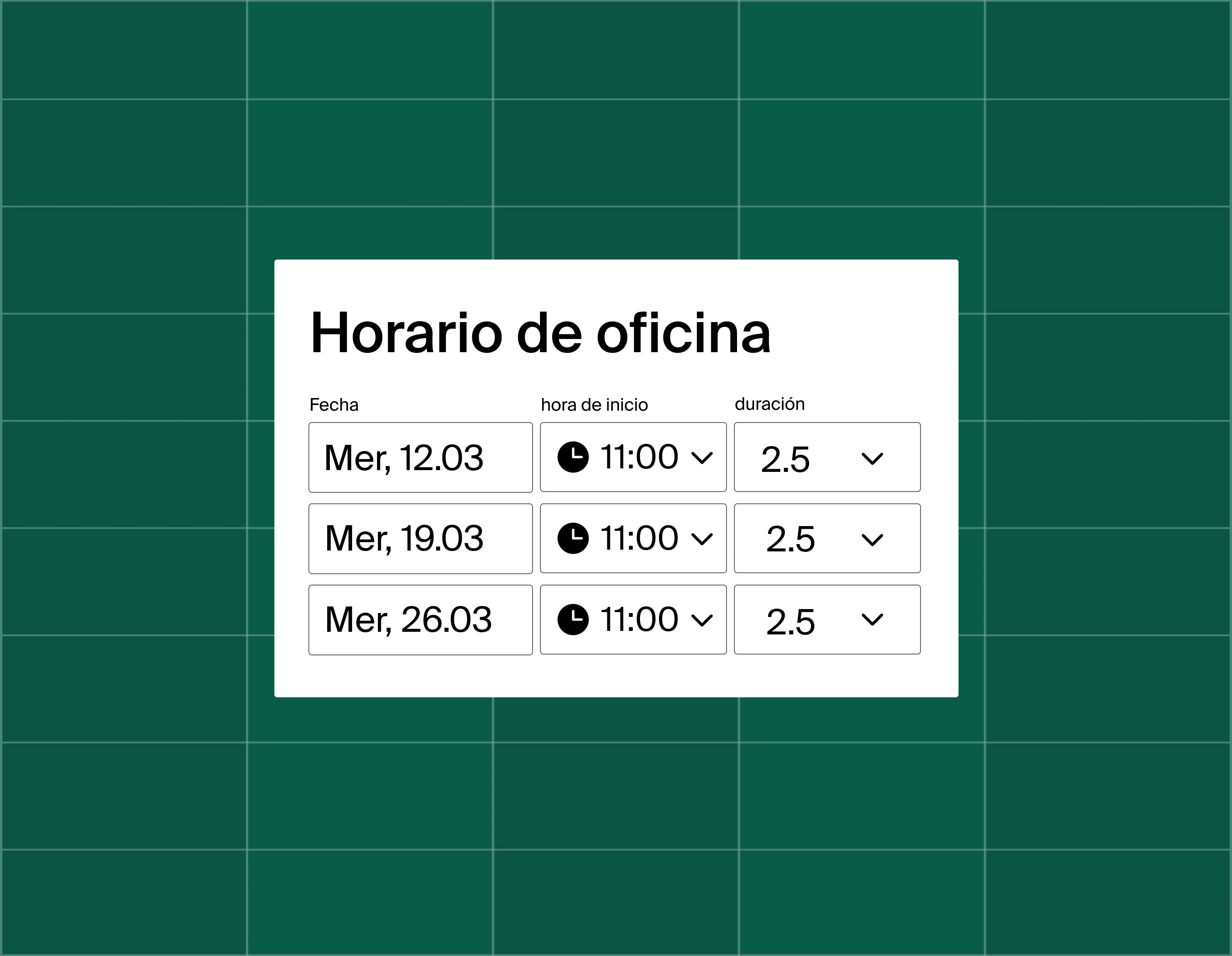 A sign up sheet for office hours with three different options to sign up
