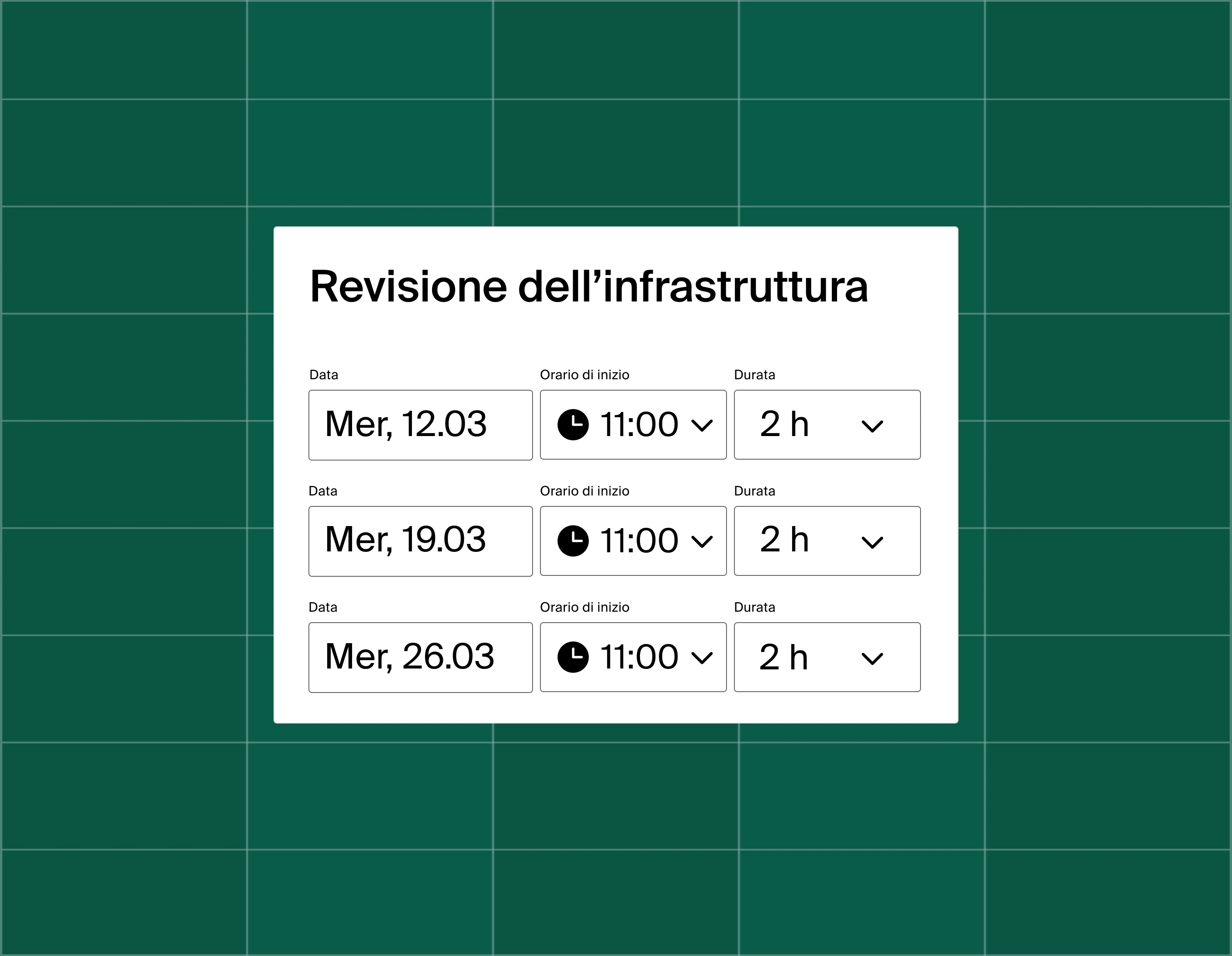 A graphic showing a list of three meeting time options for an infrastructure review