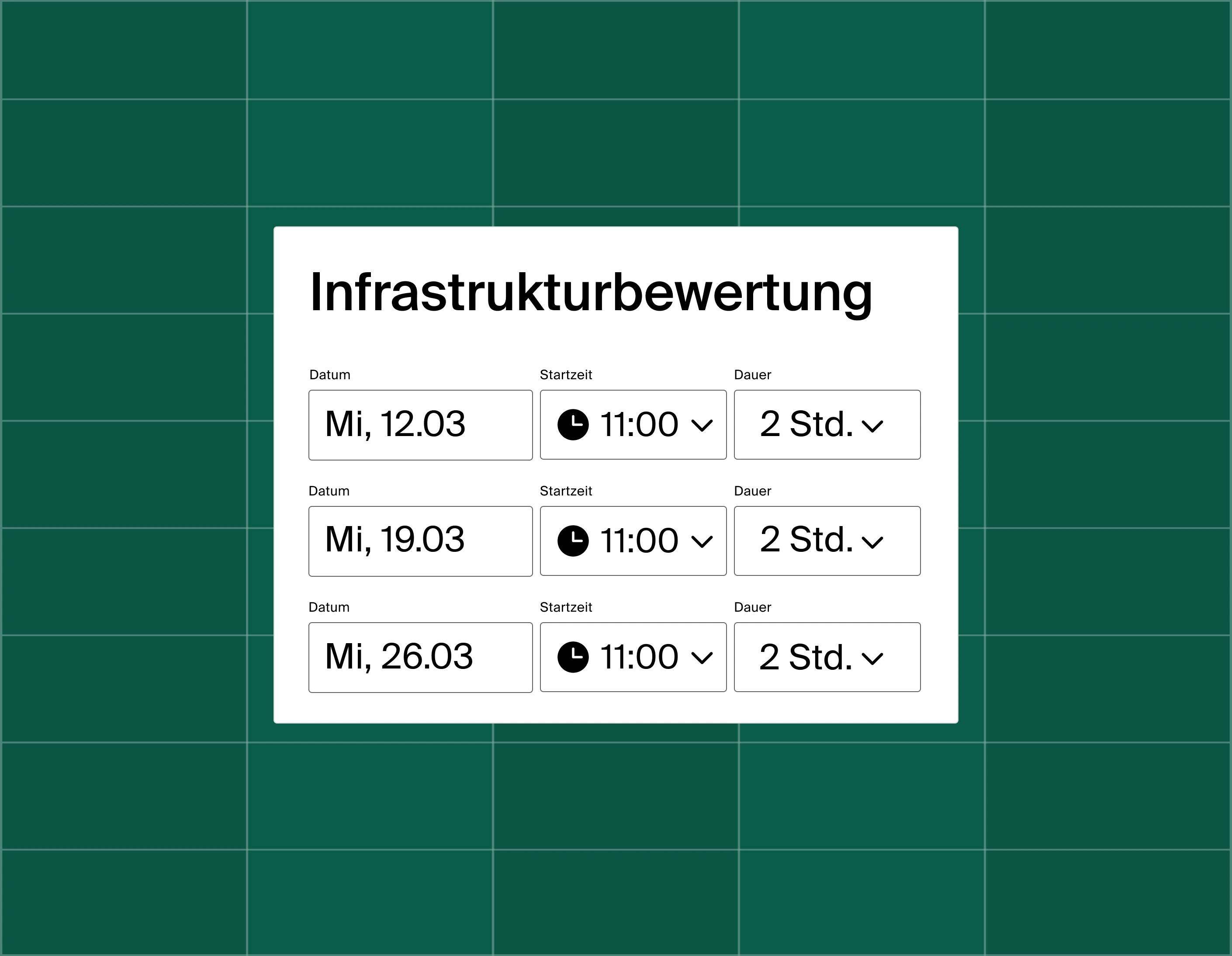 A graphic showing a list of three meeting time options for an infrastructure review