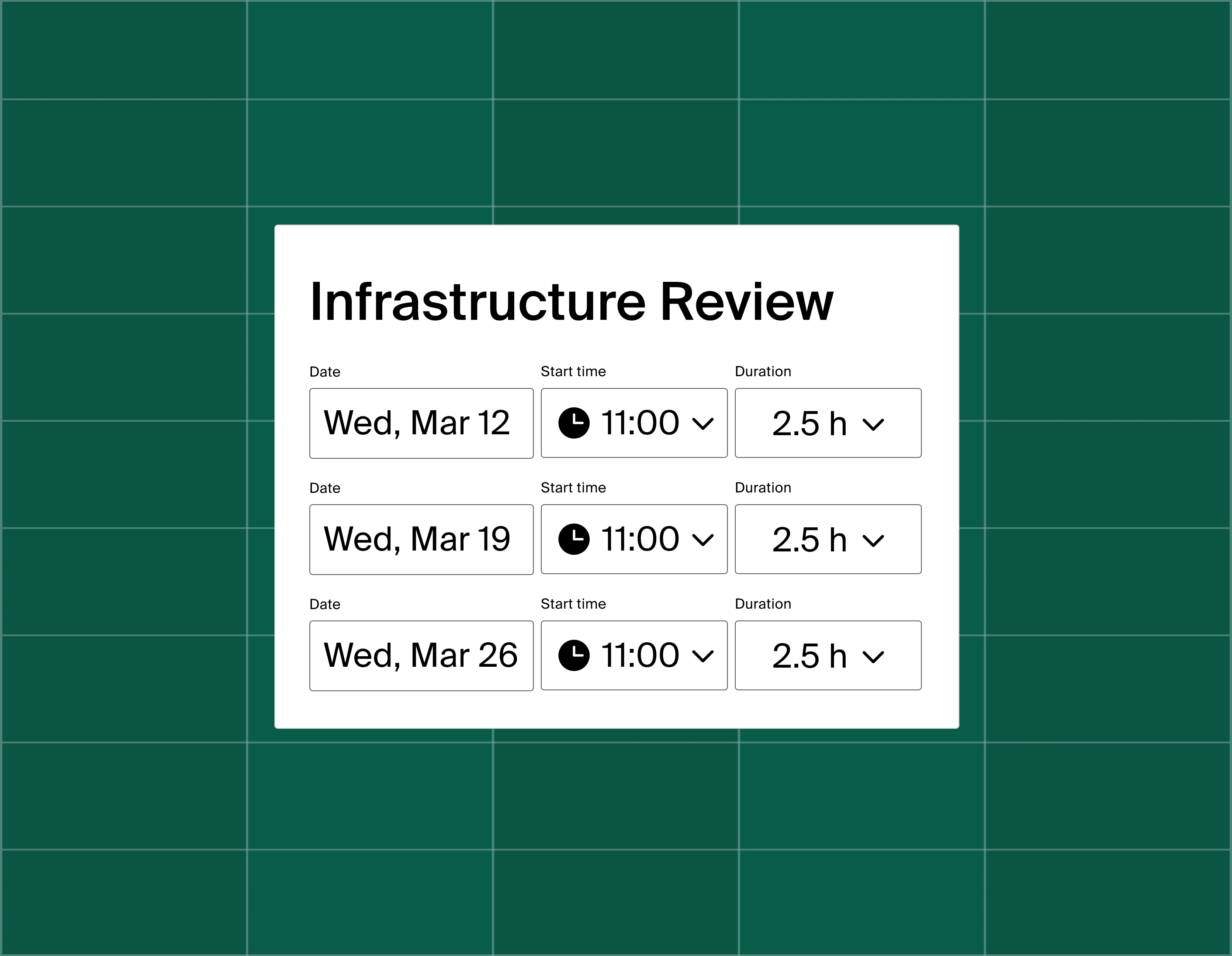 A graphic showing a list of three meeting time options for an infrastructure review
