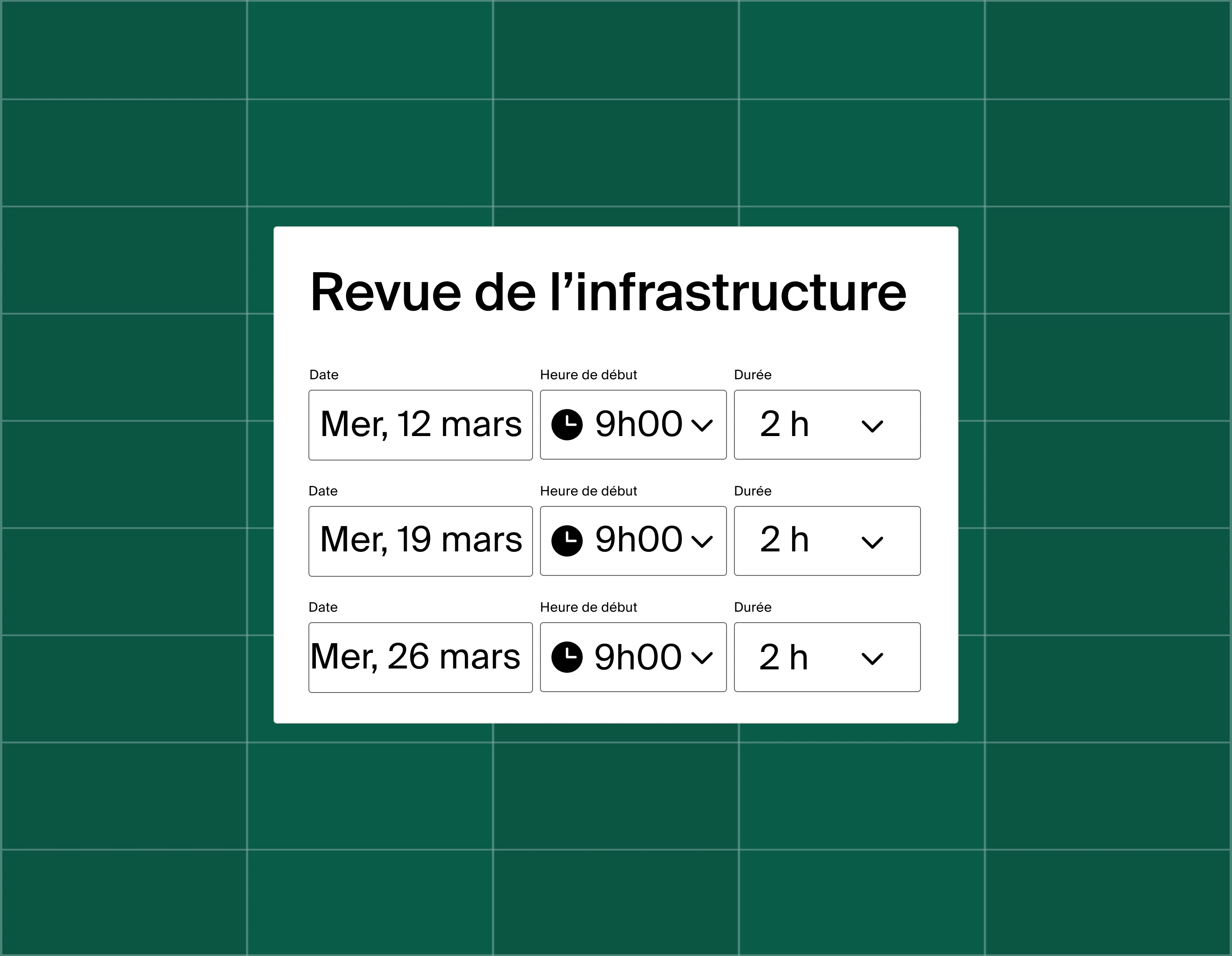 A graphic showing a list of three meeting time options for an infrastructure review