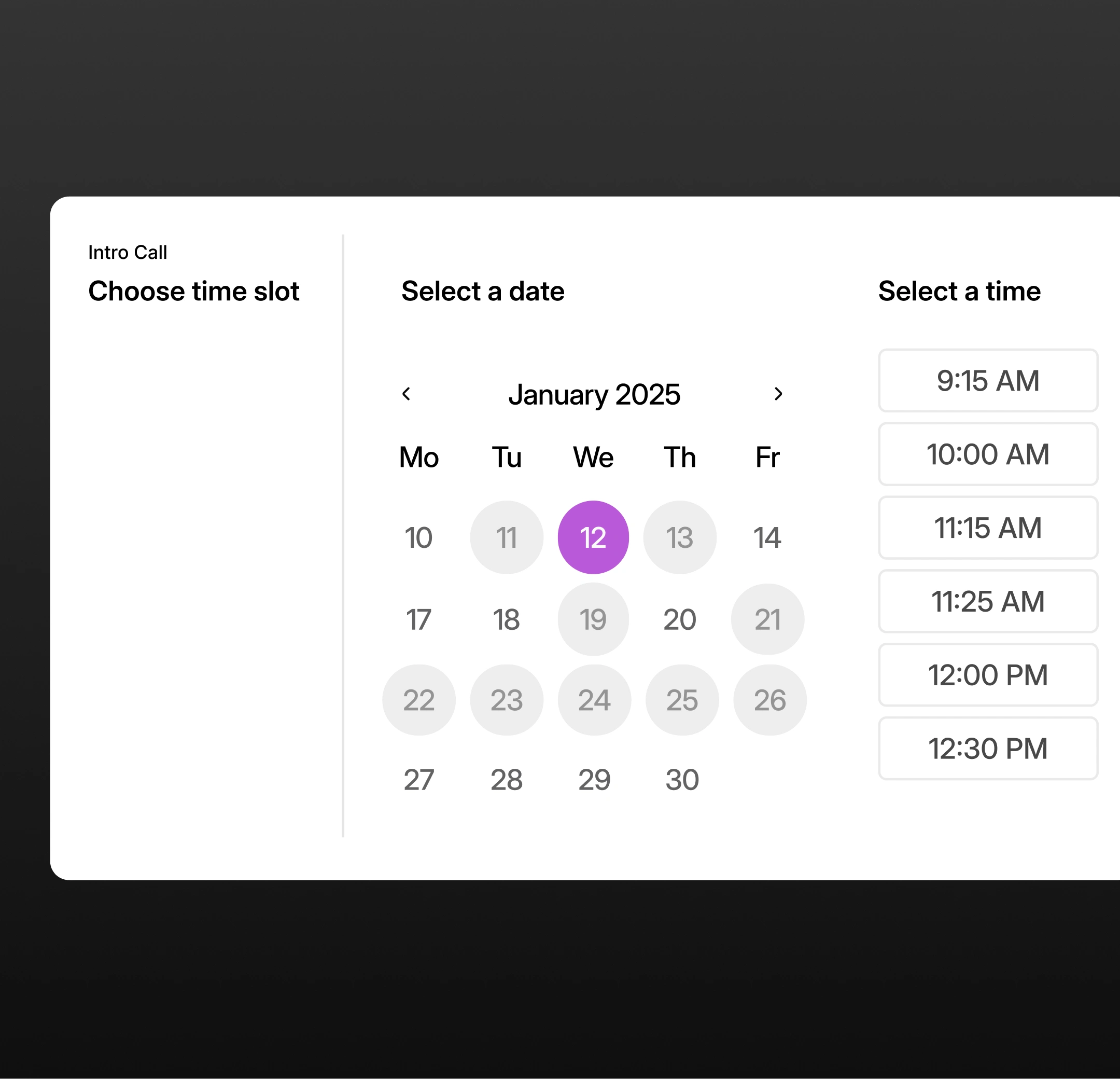 Image showing booking page options for selecting available times 