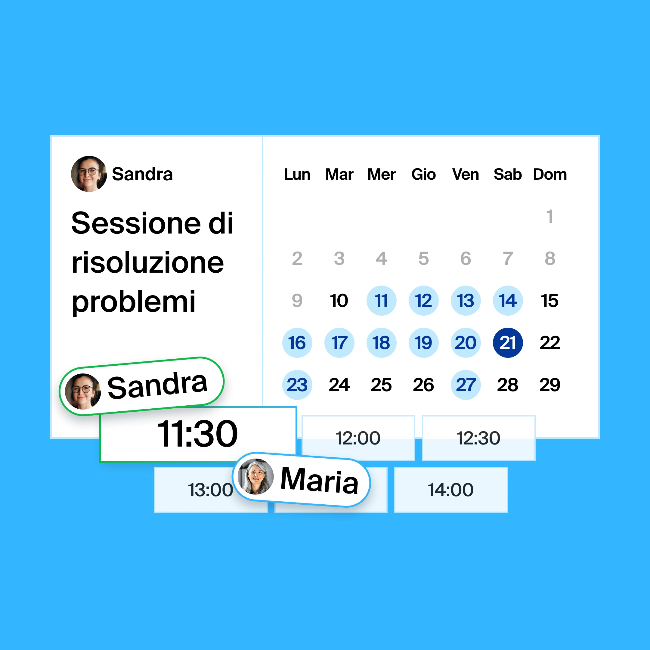 a booking page for a troubleshooting session, where the organizer and participant found 11:30am as the common meeting time