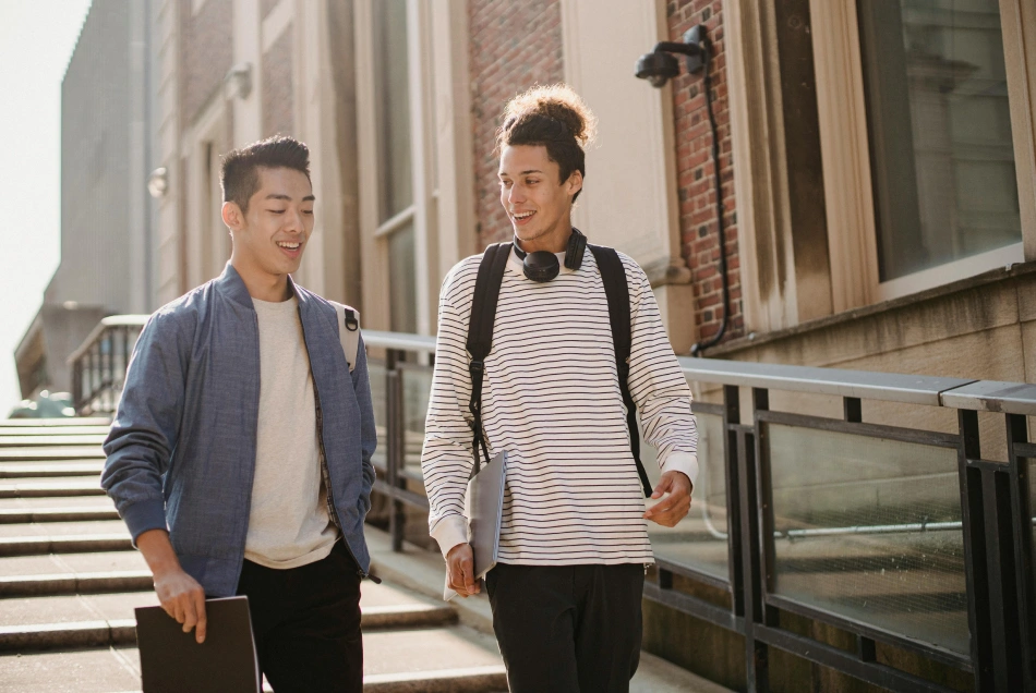 men walking and smiling