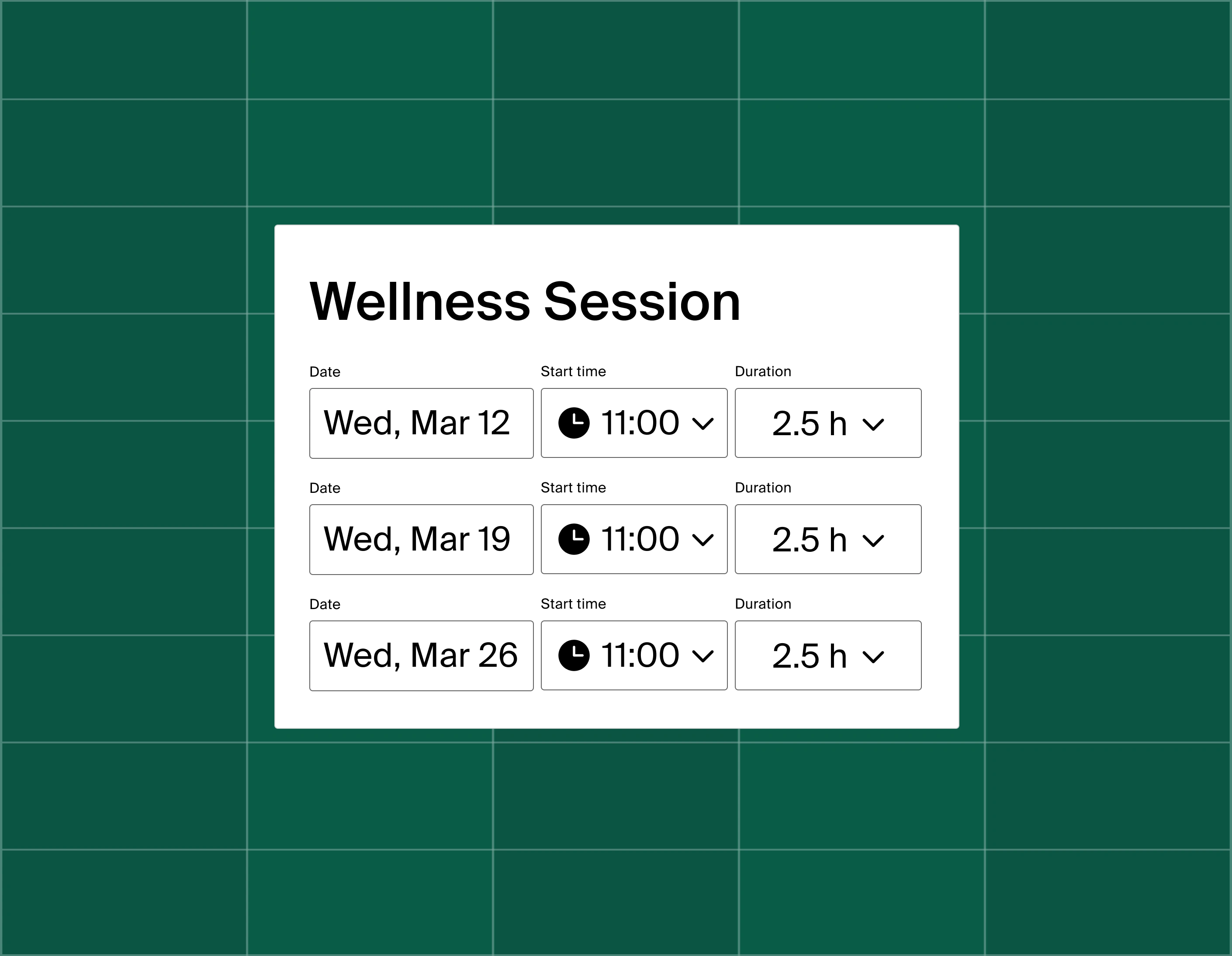 A graphic showing a list of three meeting time options for a wellness session