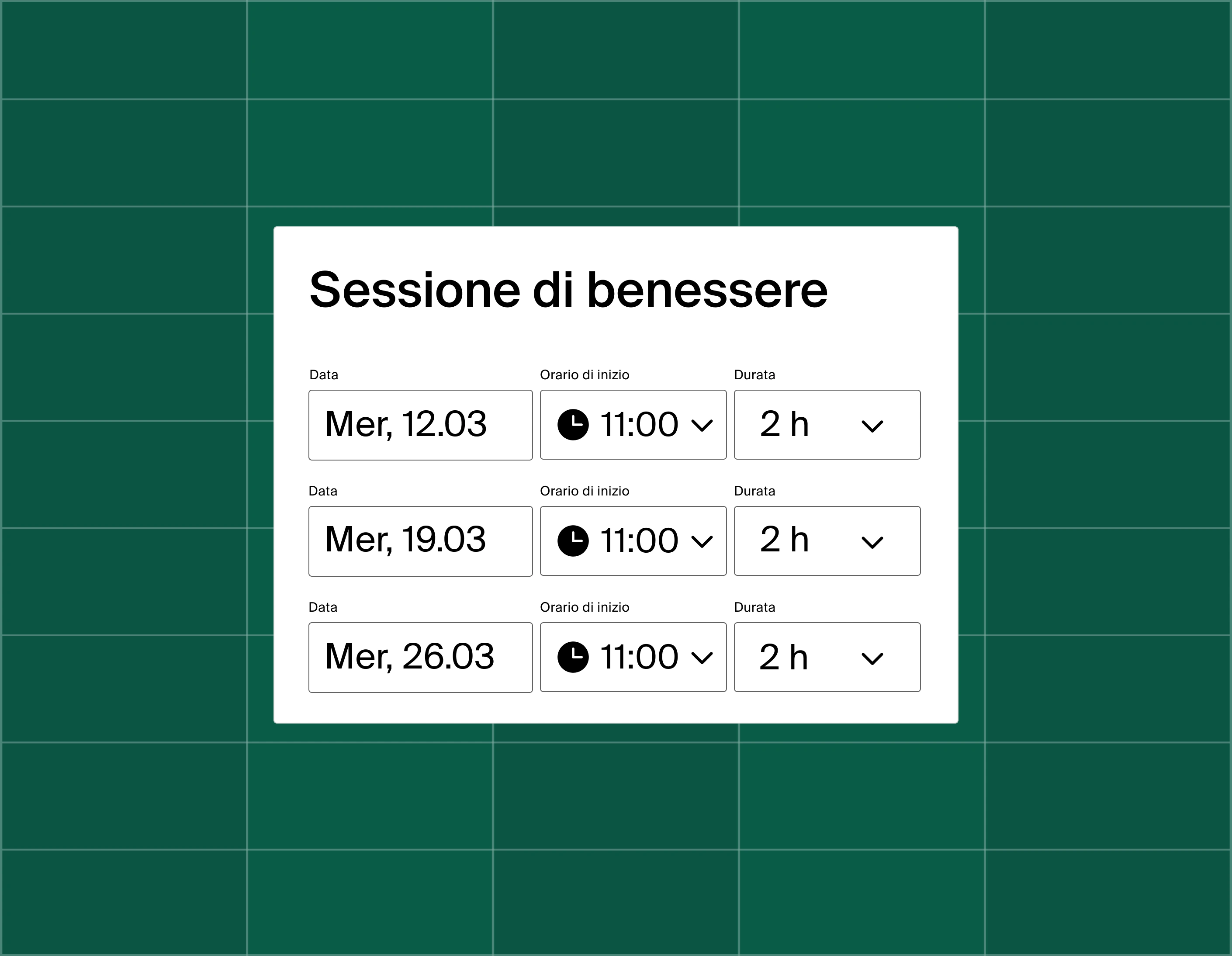 A graphic showing a list of three meeting time options for a wellness session
