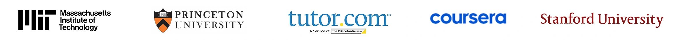 A banner of five logos that act as social proof for Doodle being used in an Education setting: MIT, Princeton, Tutor.com, Coursera, Standford University