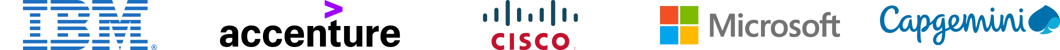 A group of logos including IBM, Accenture, Cisco Systems, Microsoft Corporation, Capgemini