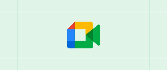 Logotipo de Google Meet centrado sobre un fondo con patrón de cuadrícula.