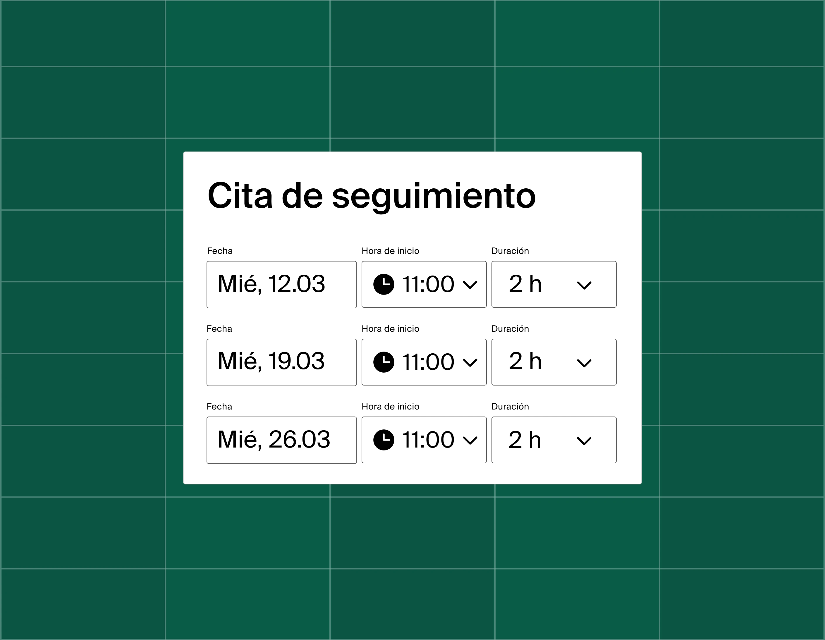 A graphic showing a list of three meeting time options for a follow-up appointment
