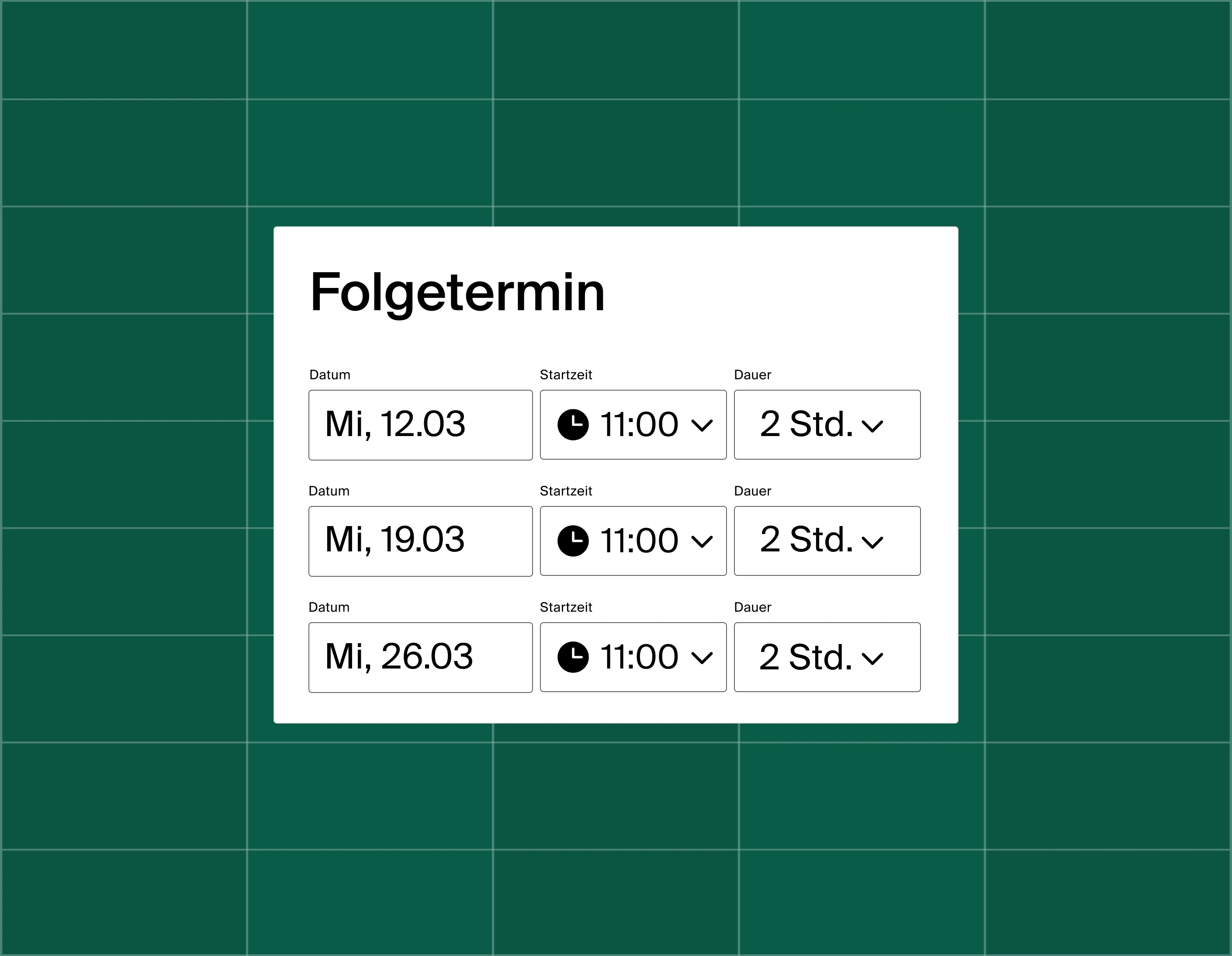 A graphic showing a list of three meeting time options for a follow-up appointment