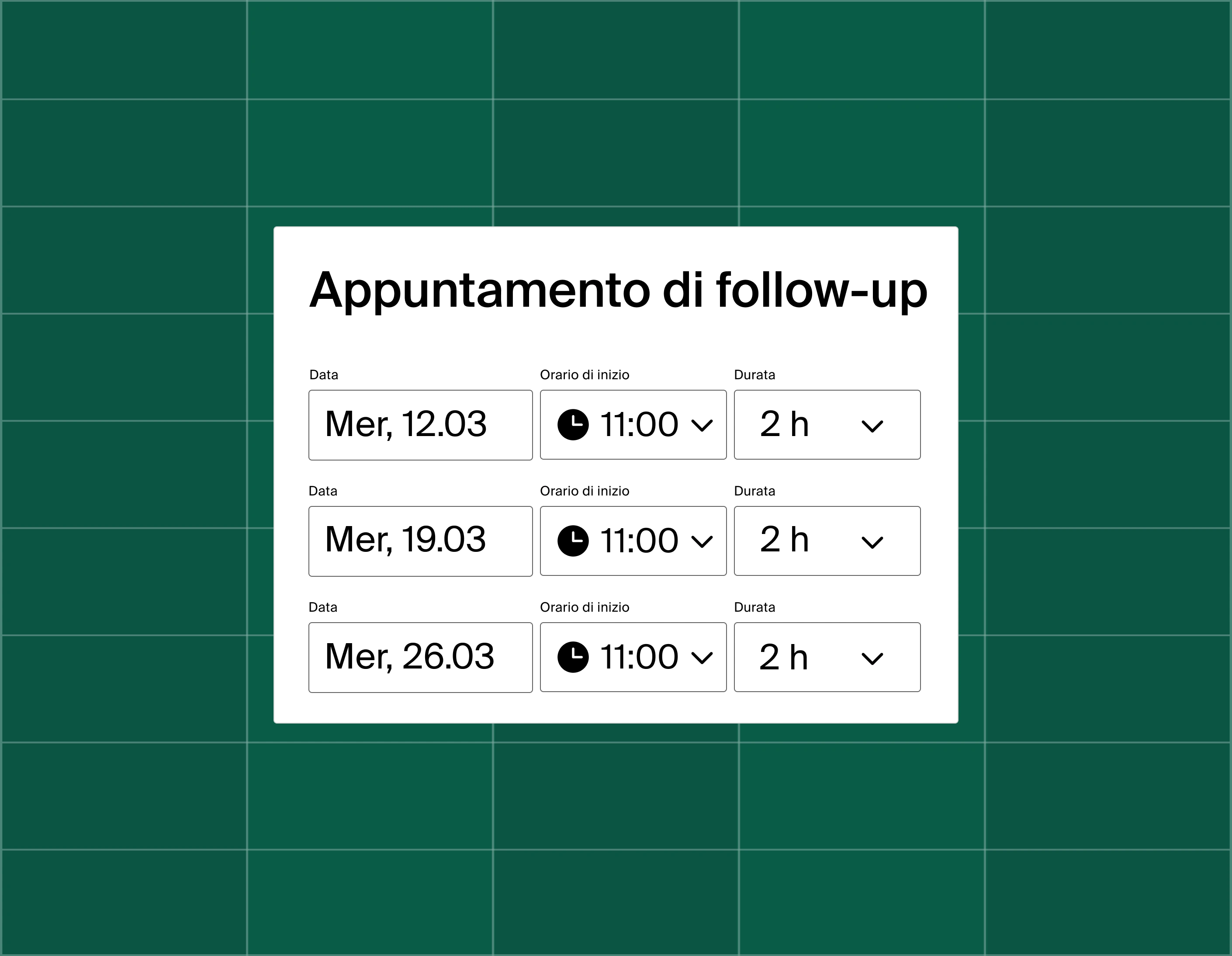 A graphic showing a list of three meeting time options for a follow-up appointment