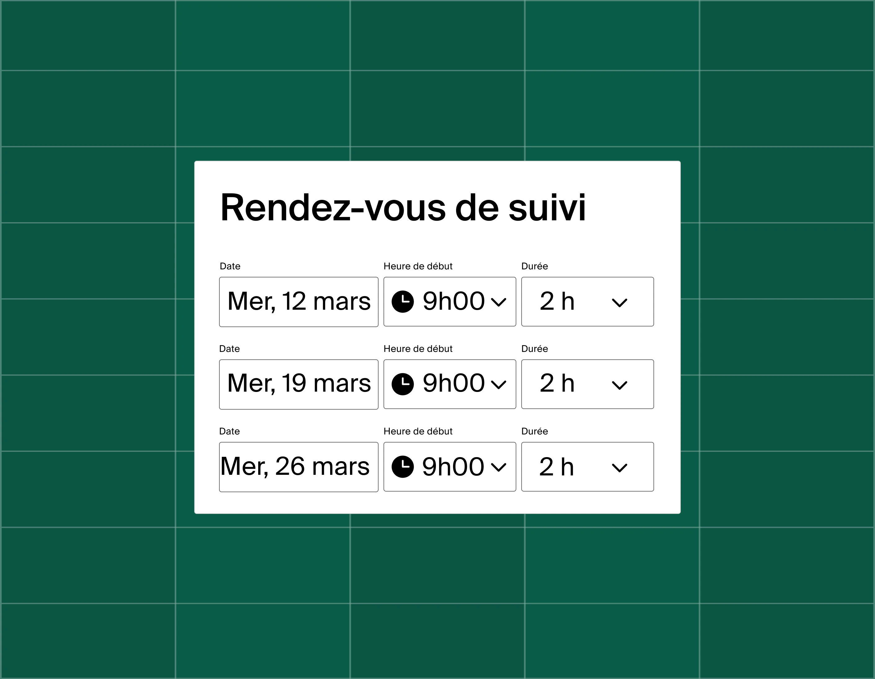 A graphic showing a list of three meeting time options for a follow-up appointment