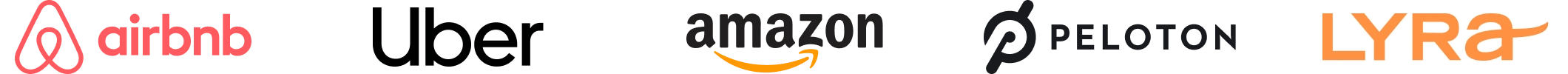A group of logos including Airbnb Inc., Uber Technologies, Amazon, Peloton, Lyra Health