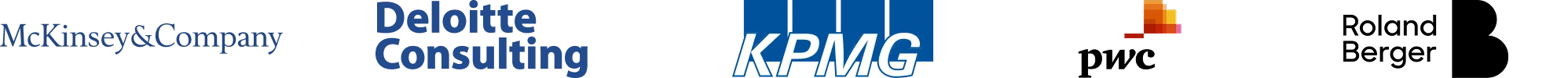 A group of logos including McKinsey & Company, Deloitte Consulting, KPMG Advisory, PwC Advisory / Strategy, Roland Berger