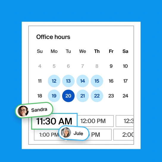 A graphic image showing two people coordinating an educational meeting times over text