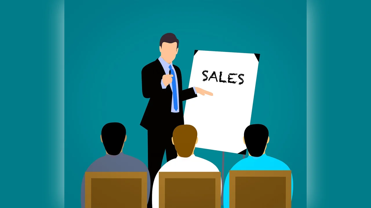 Person presenting in a sales meeting