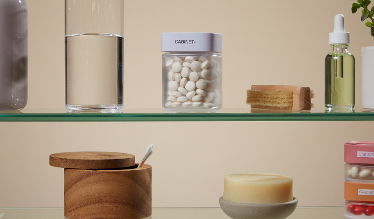 Shelf with Cabinet glass bottle