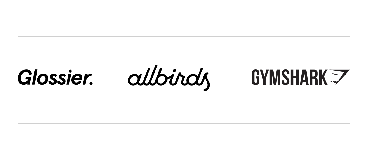 Logos  for Glossier,  Allbirds, and Gymshark.