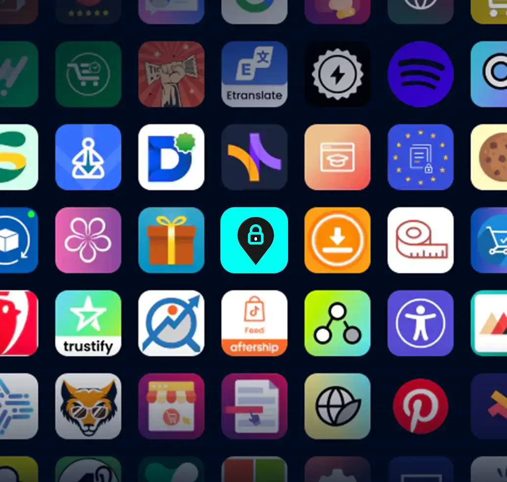 A grid of Shopify app icons such as ZIP Lock, Shopify Flow, etc.