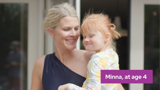 Minna, at age 4, with her mom.