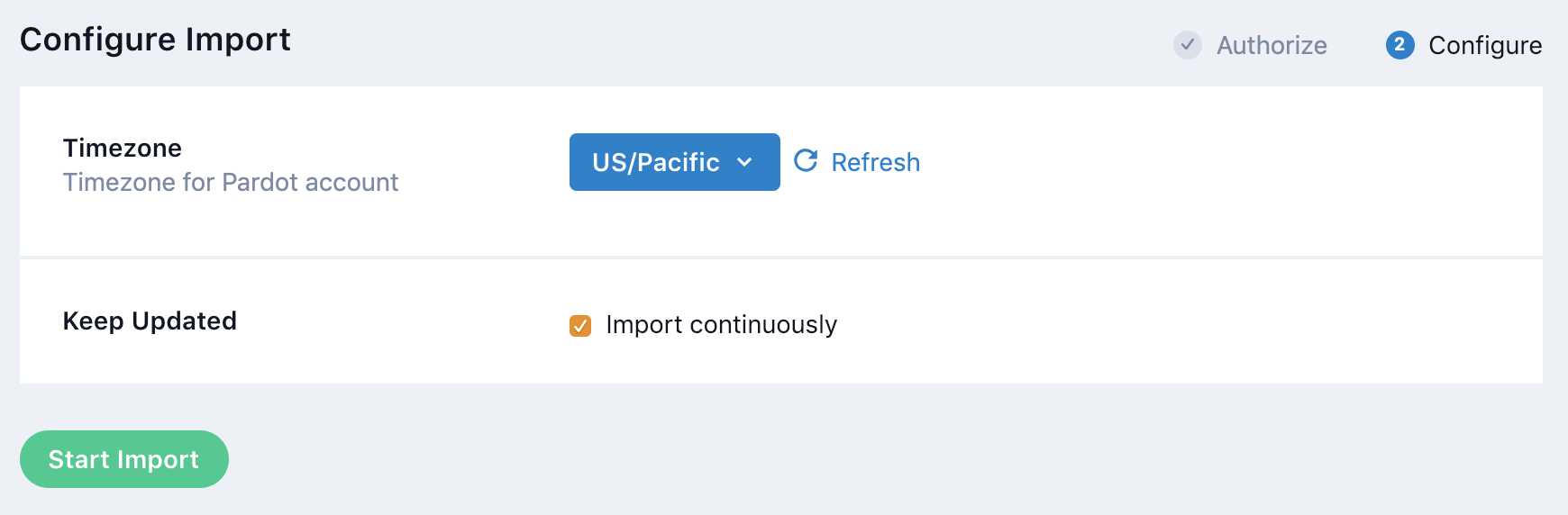 pardot integration import config