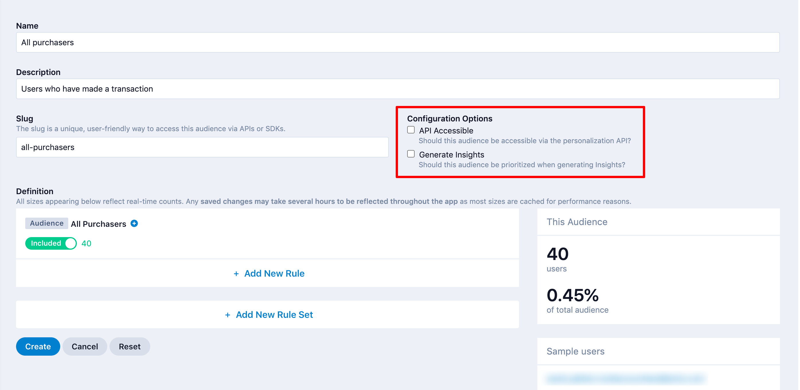 audience configuration options 1120