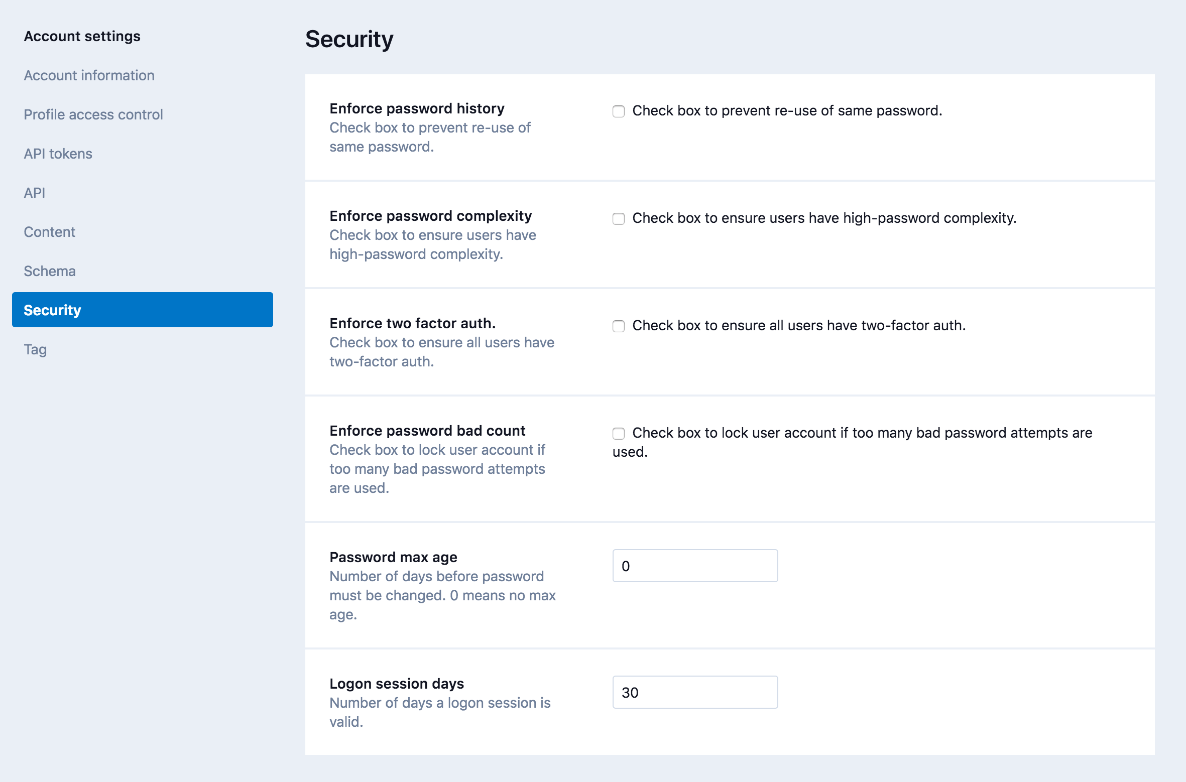 Account Settings - Security