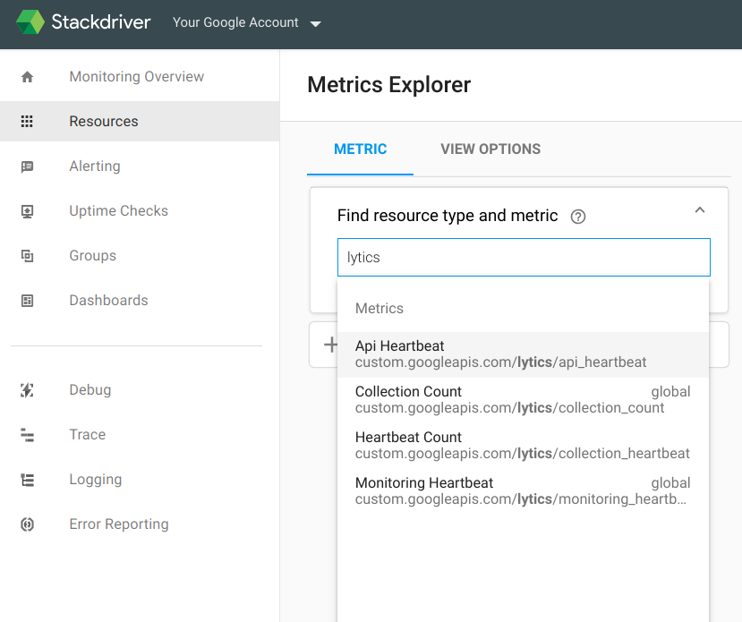 Stackdriver metrics explorer