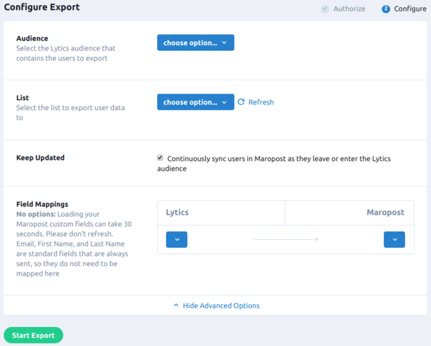 maropost export configure