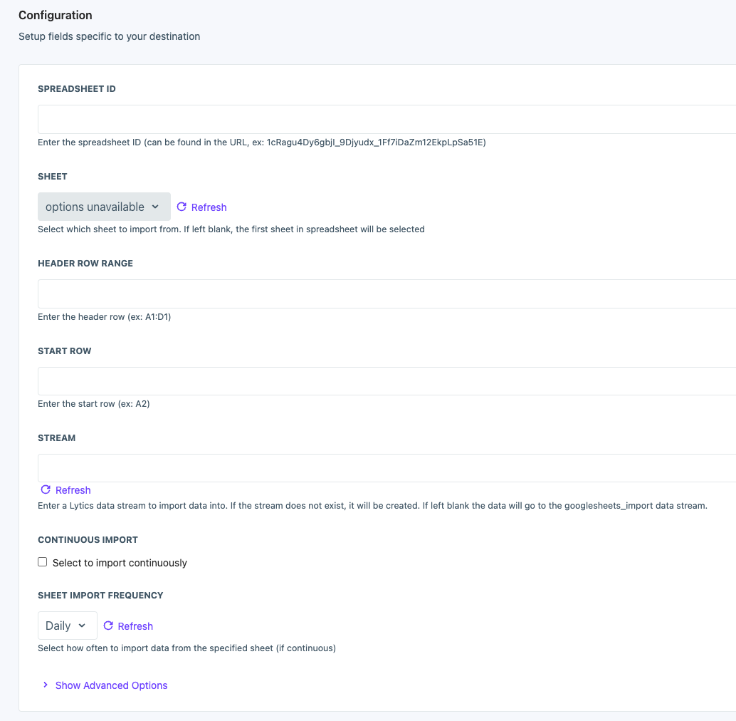Google Sheets Import Configuration