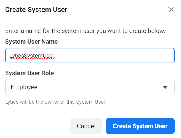 Facebook Create System User