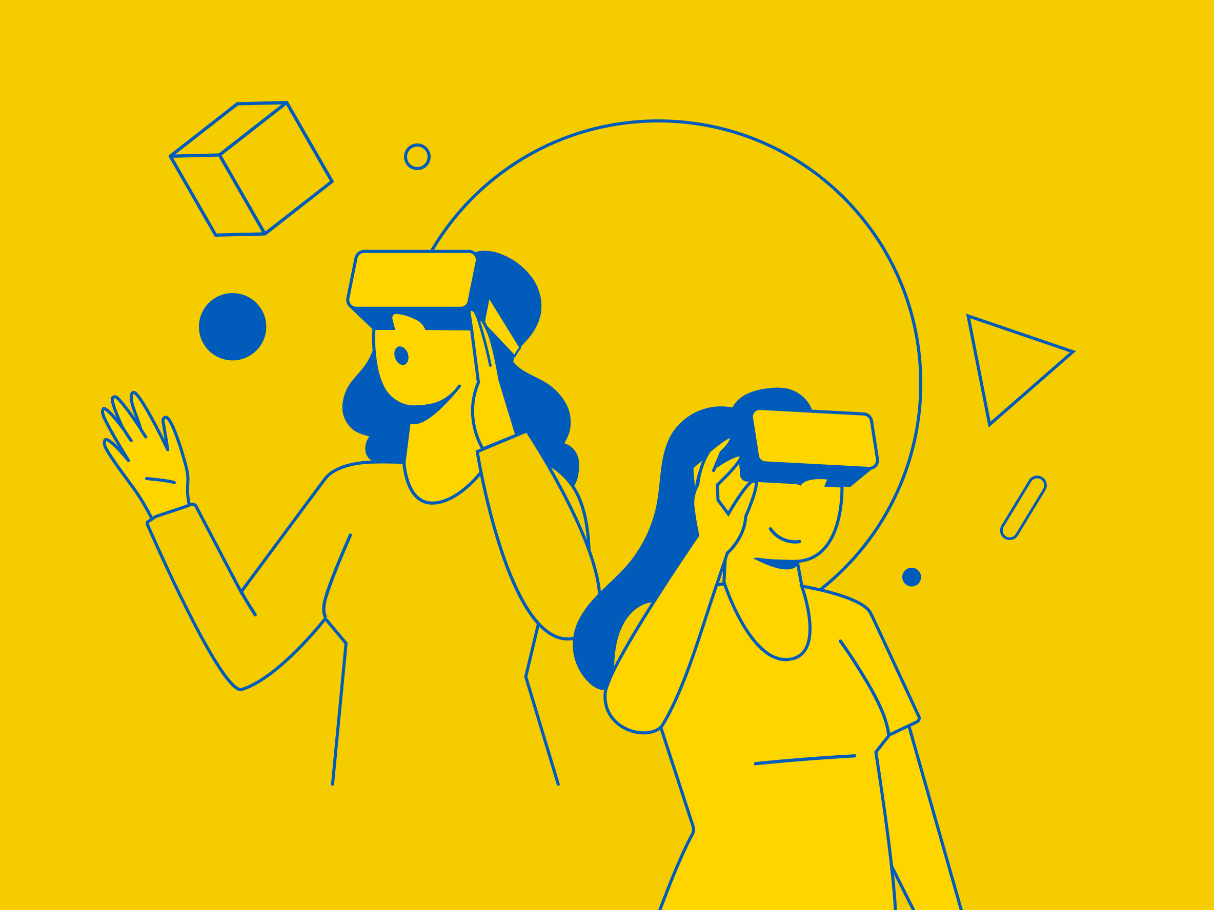 Illustration of two people wearing VR goggles