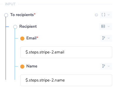 JSON route displaying the correct 'to recipient' path for email and name