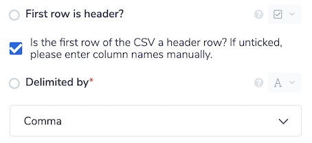 CSV format delimited/ header row