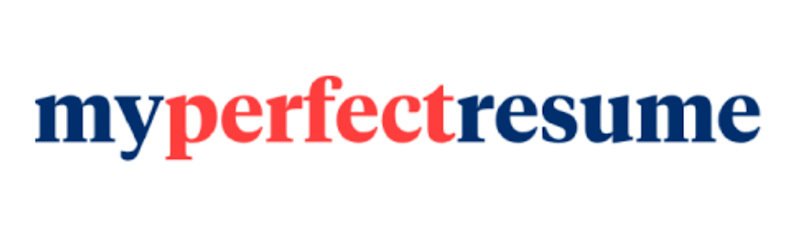 Myperfectresum written in navy blue and red on a white background