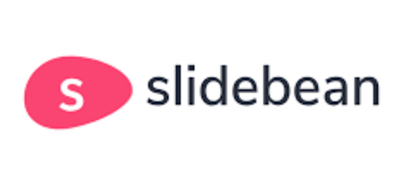 Slidebean ecris en noir sur fond blanc et a coté un S blanc dans une bulle rose
