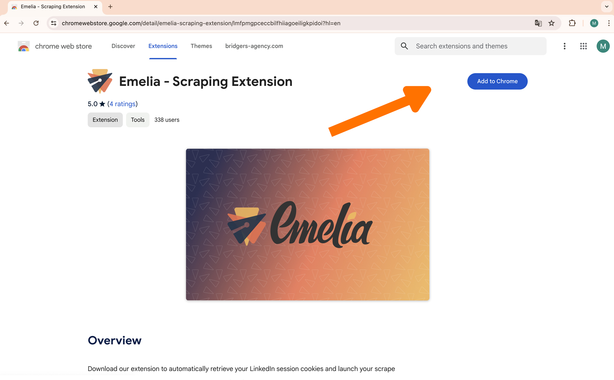 Screenshot of the google chrome store with Emelia extension for Scrapper Linkedin Sales Navigator